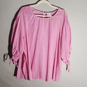 AVA & Viv Top Womens Size 3X Pink White Balloon Tie Sleeves Tunic
